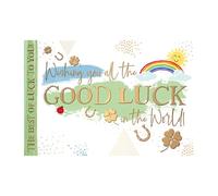 Words 'n' Wishes Male/Female Good Luck Card - 'Best of Luck To You!' Rainbow, Clovers & Horseshoes Embossed with Gold Foil - Eco-Friendly - Made in Great Britain