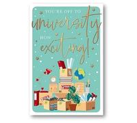 Words 'n' Wishes Male/Female 'Off to University' Card for Boys/Girls - Moving Boxes Embossed with Foil Details - Eco-Friendly - Made in Great Britain