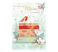 Words 'n' Wishes Mam Stack Of Presents And Robin Christmas Card, Multi Coloured, 22 x 15.8 cms