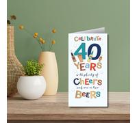 Words 'n' Wishes Mens 40th Milestone Birthday Card - Age 40 - Plenty of Cheers and Beers - Foil Embossed Finish - Eco-Friendly - by Words and Wishes,Red, Gold, Blue, Brown, White,230 x 160mm