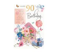 Words n Wishes Moments in Time Female 90th Birthday Card from Milestone Birthday Wish, Bouquet of Flowers - Gold Foil Finish