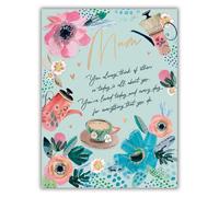 Words 'n' Wishes Mum Birthday Card - Tea Cup, Flowers and Sentiment Verse Embossed with Foil Details - Eco-Friendly