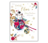 WORDS 'N' WISHES Mum Cute Penguin On A Bauble Christmas Card, Multi Coloured, 22 x 15.8 cms
