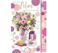 Words 'n' Wishes Mum Large Birthday Card - Vase of Flowers, Tea and Cake with Foil Finish - Eco-Friendly