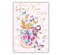 Words 'n' Wishes Mum Mother's Day Card, Mason Jar With Butterflies, 16.5 x 23.5 cms, Multi-Coloured