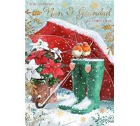 Words 'n' Wishes Nan & Grandad Christmas Card, Winter Robin Design with Gold Foil Finish