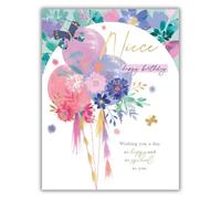 Words 'n' Wishes Niece Birthday Card - Happy Birthday Card with Floral Balloons Design and Foil Details - Birthday Card for Women/Girls