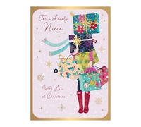 Words 'n' Wishes Niece Girl Figure Carrying Lots Of Christmas Gifts Christmas Card, Multi Coloured, 22 x 15.8 cms