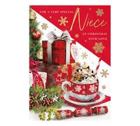 WORDS 'N' WISHES Niece Presents And Mug Of Hot Chocolate Christmas Card, Multi Coloured, 22 x 15.8 cms