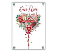 Words 'n' Wishes One I Love Heart Shaped Wreath With Smaller Hearts Christmas Card, Multi Coloured, 23.5 x 16.5 cms
