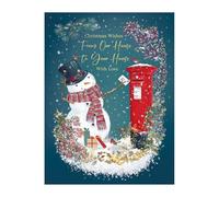 Words 'n' Wishes Our House To Your House Snowman Posting Letter In Letterbox Christmas Card, Multi Coloured, 19.7 x 14.9 cms