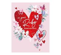 Words 'n' Wishes Ruby Anniversary Card, Flowers and Heart 40 Years Married, Multi-Coloured, 21.6 x 16.5