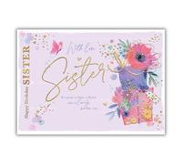 WORDS 'N' WISHES Sister Birthday Card,Presents and Flowers, 15.8 x 22 cm, Multi-coloured