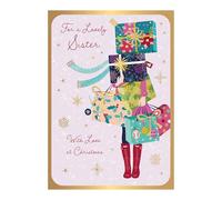 Words 'n' Wishes Sister Girl Figure Carrying Lots Of Christmas Gifts Christmas Card, Multi Coloured, 22 x 15.8 cms