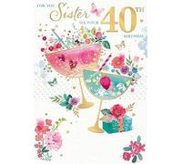 Words 'n' Wishes Sister's 40th Birthday Card, Floral Design with Gold Foil Finish
