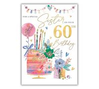 Words 'n' Wishes Sister's 60th Birthday Card, Floral Design with Gold Foil Finish