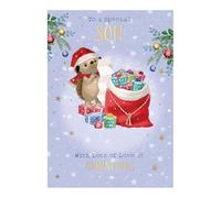 WORDS 'N' WISHES Son Christmas Card | Hedgehog & Stocking | Xmas Greetings