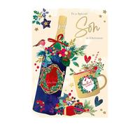 Words 'n' Wishes Son Mulled Wine Bottle And Mug Christmas Card, Multi Coloured, 23.5 x 16.5 cms