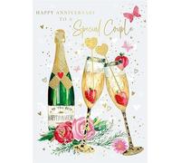 Words 'n' Wishes 'Special Couple' Anniversary Card - Champagne Flutes with Strawberries and Flowers Embossed with Foil - Eco-Friendly - Made in Great Britain