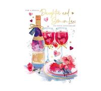 Words 'n' Wishes Special Daughter and Son-in-Law Large Anniversary Card - Red Wine, Hearts and Flowers Embossed with Foil Details - Eco-Friendly