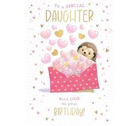 Words 'n' Wishes Special Daughter Large Birthday Card for Girls - Hedgehog and Love Heart Envelope with Foil Details - Eco-Friendly