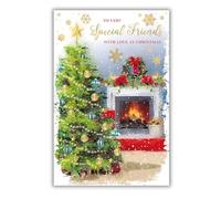 Words 'n' Wishes Special Friends Fireplace And Christmas Tree Christmas Card, Multi Coloured, 20.3 x 13.4 cms