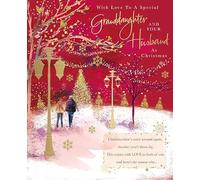 Words 'n' Wishes Special Granddaughter and Your Husband Christmas Card - Couple Walking in the Snow Embossed with Foil and Flitter Details - Eco-Friendly