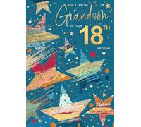 Words 'n' Wishes Special Grandson 18th Birthday Card - Happy Birthday Card for Men Age 18 with Contemporary Star Design with an Embossed Foil Finish
