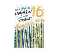 Words 'n' Wishes Special Nephew 16th Birthday Card, Multi-Coloured Candles Design, 23.5 x 16.5 cm