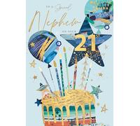 Words 'n' Wishes Special Nephew 21st Birthday Card - Happy Birthday Card for Men Age 21 with Contemporary Cake and Balloons Design with an Embossed Foil Finish