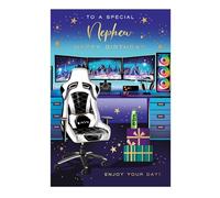 Words 'n' Wishes Special Nephew Birthday Card - Happy Birthday Card with a Modern Gaming Design and Foil Details - Birthday Card for Men/Boys