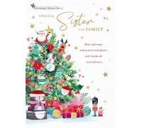 Words 'n' Wishes Special Sister and Family Christmas Card, Gold Foil Finish, Traditional Design