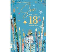 Words 'n' Wishes Special Son 18th Birthday Card - Happy Birthday Card for Men Age 18 with Contemporary Present and Candles Design with an Embossed Foil Finish