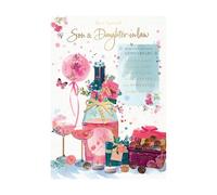 Words n Wishes Special Son & Daughter in Law Anniversary Card - Champagne Chocolates Candles