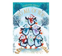 WORDS 'N' WISHES To All Of You Penguins Forming A Pyramid Christmas Card, Multi Coloured, 22 x 15.8 cms