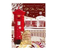 Words 'n' Wishes To All The Family Red Postbox And Santa Sack Christmas Card, Multi Coloured, 19.7 x 14.9 cms