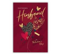 WORDS 'N' WISHES To My Husband, Foiled Heart Balloons Husband Valentine Card, 23.5 x 16.5 cms, Multi-coloured