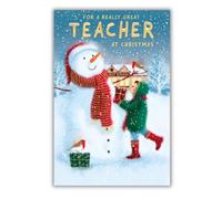 Words 'n' Wishes To The Teacher Boy Making Snowman Christmas Card, Multi Coloured, 20.3 x 13.4 cms