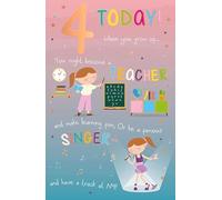 Words 'n' Wishes Traditional Age 4 Birthday Card for a Girl, Girls Birthday Card 4th Birthday, Multi-Coloured 21.7 x 14.4 cms