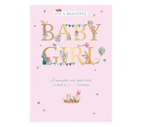 Words 'n' Wishes Traditional Birth Card for a Girl, Welcome Baby Girl Card, Multi-Coloured 23.5 x 16.5 cms