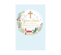 Words 'n' Wishes Traditional Christening Card for Grandson, Grandson Christening Card, Multi-Coloured 21.7 x 14.4 cms