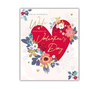 Valentine's Day Card for Wife, Red Heart Design with Gold Foil Finish, UK Made