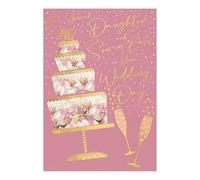 Words 'n' Wishes Wedding Day Card for Daughter & Son-in-Law Patterned Wedding Cake and Flutes, 23.5 x 16.5 cms, Multi-Coloured