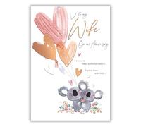 Words 'n' Wishes Wife Anniversary Card - Happy Anniversary Card for Someone Special with Artistic Cute Koala and Balloons Design with an Embossed Foil Finish