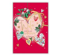 Words 'n' Wishes Wife Hearts And Mistletoe Christmas Card, Multi Coloured, 23.5 x 16.5 cms