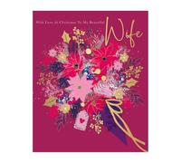WORDS 'N' WISHES Wife Poinsettia Bouquet Christmas Card, Multi Coloured, 23 x 19 cms