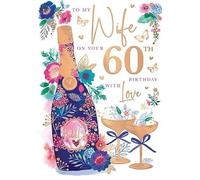 Words 'n' Wishes Wife's 60th Birthday Card, Floral Champagne Design, Rose Gold Foil