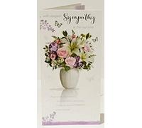 Words n Wishes With Deepest Sympathy Card - Pretty Vase of Flowers with an Elegant Silver Foil Finish - Greeting Card For Him/For Her (WW-I104)