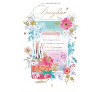 Words 'n' Wishes Wonderful Daughter Birthday Card - Flowers, Butterflies and Cake with Sentiment Verse and Foiled Flitter Details - Eco-Friendly