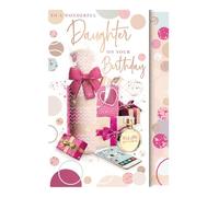 Words 'n' Wishes Wonderful Daughter Large Birthday Card - Wrapped Gifts, Perfume and Mobile Phone with Foil Finish - Eco-Friendly